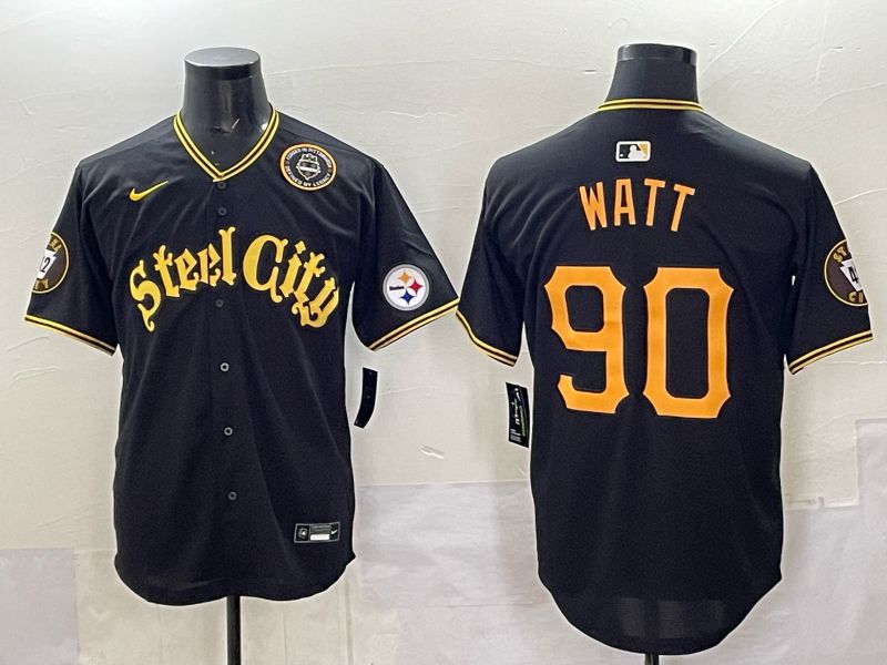 Men 2025 Nike Pittsburgh Steelers 90 Watt Black Limited NFL Jersey style 0067